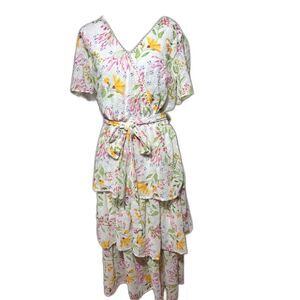 LoveColette Dress Maxi Large L White Tiered Floral Bridal Eyelet Garden Party